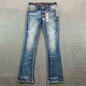 Rock Revival Women's Kait Boot Cut Distressed Embellished Jeans NWOT Size: 27